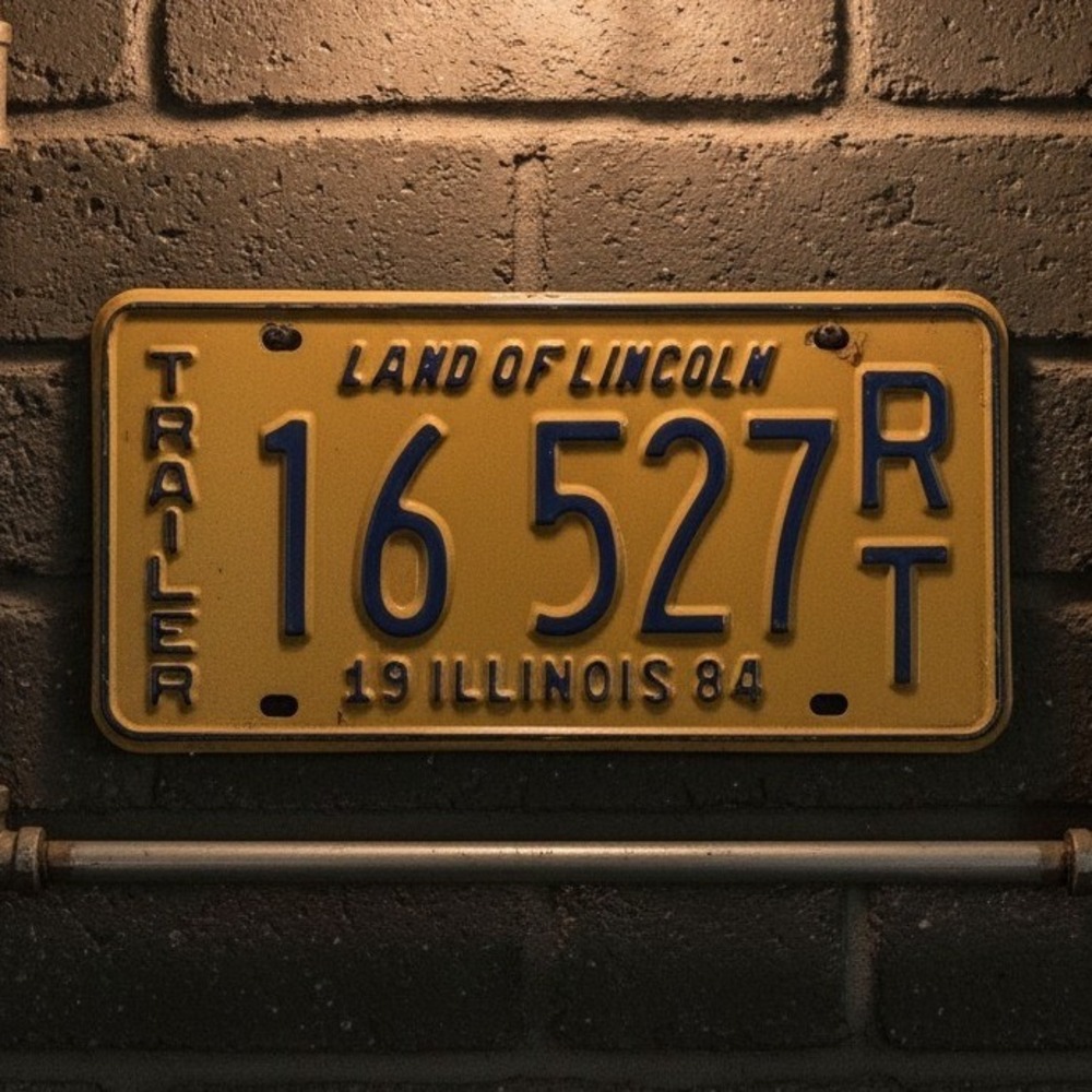 Illinois Vintage 1984 Trailer License Plate Land of Lincoln Blue Yellow 16 527RT